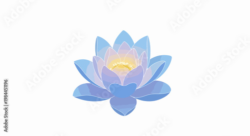 Vector illustration of a serene blue lotus flower with soft petals and a glowing yellow center, symbolizing peace and enlightenment, for wellness and spa branding.