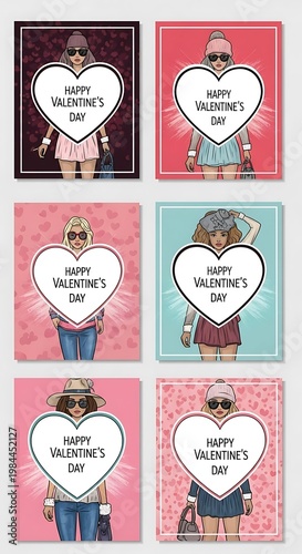 Valentines Day Fashion Illustration Card Set - Stylish Greetings.