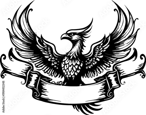 Tribal phoenix with banner