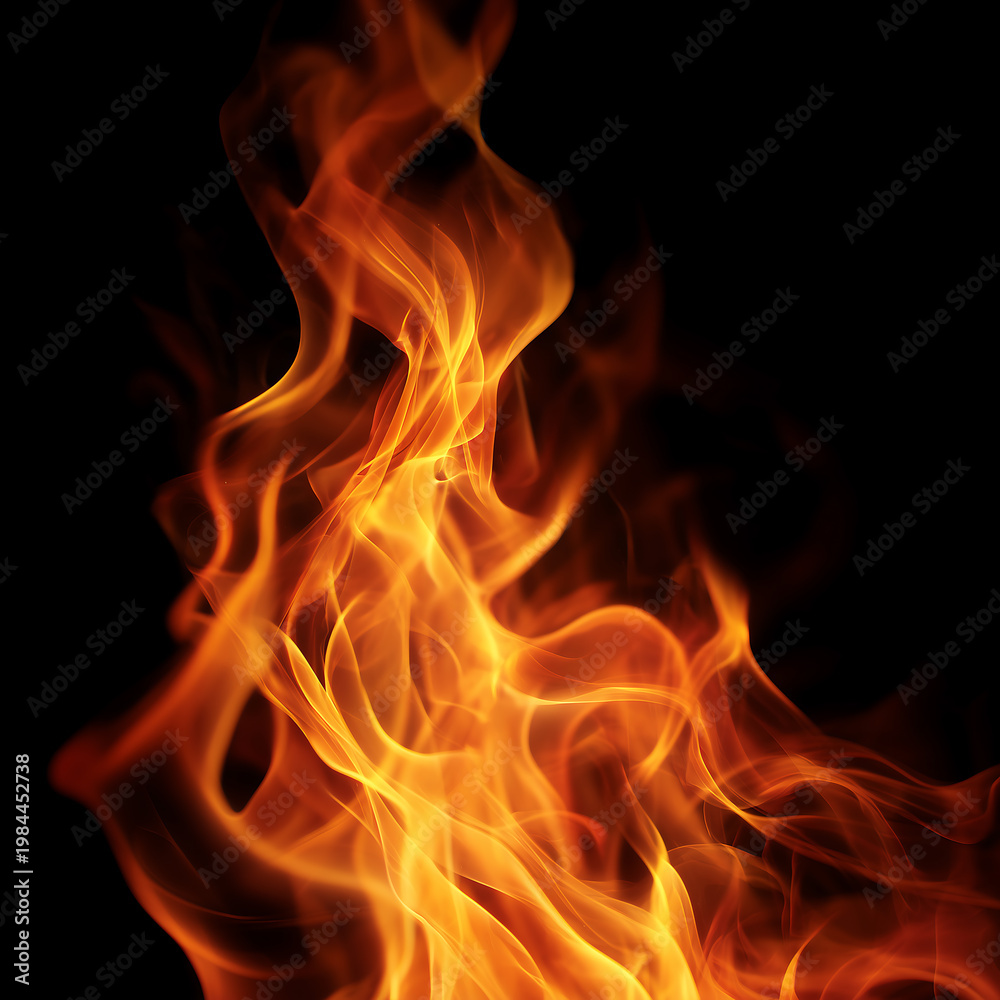 Fototapeta premium Explosive fire sparks and realistic burning embers on black background, cinematic campfire flame texture with heat particles for creative overlay