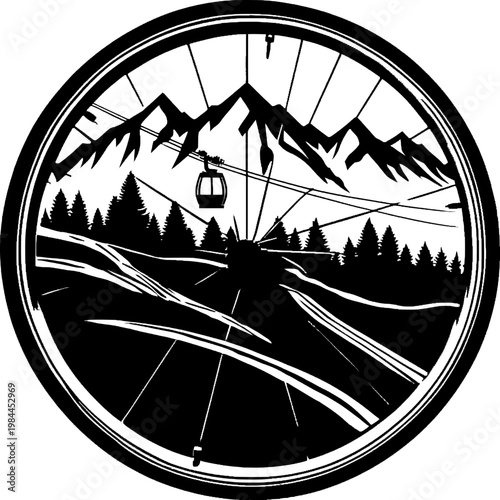 Mountain gondola circular emblem