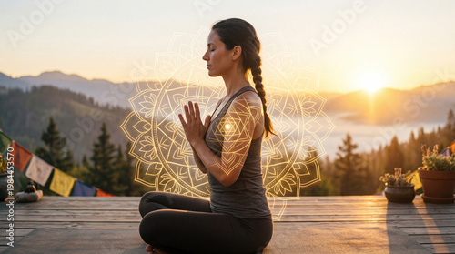 A serene woman practices yo...