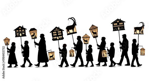 People walking with house signs.