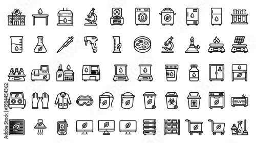 Laboratory equipment collection vector icons for science research and study
