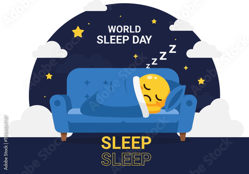 World sleep day illustration with sleeping emoji