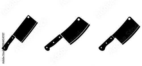 Tableau sur toile Meat Cleaver Knife Icons Set – Butcher Knife Silhouette Vector Illustration