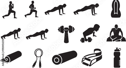 Fitness icons for workout and exercise routine