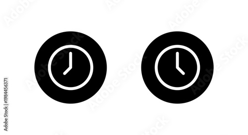 Clock, time icon in black circle. Schedule symbol. Watch sign