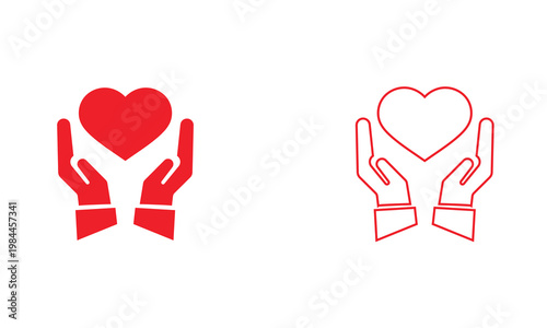 Hands Holding Heart Icons . Icon set of hands holding hearts, representing care, charity, support, protection, and compassion concepts for web and apps.