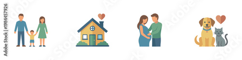 Home, family, and pets icon collection. Vector Illustration.	
