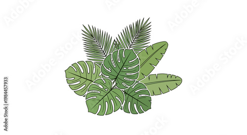 Tropical green leaves with white veins.
