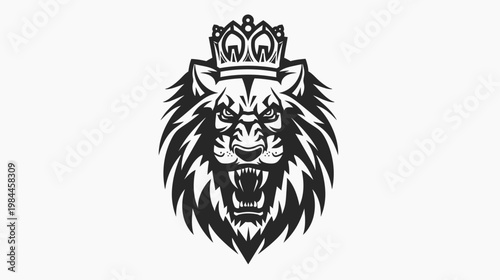 Majestic lion with crown illustration regal design on white background