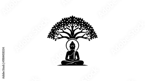 Meditating buddha under a bodhi tree illustration for spiritual content