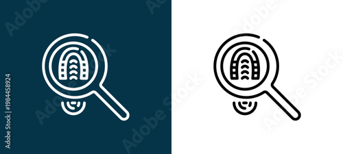 Black and white footprint line icon pair, editable stroke vector illustration for web, mobile apps, UI design, branding, and print from Law and Justice