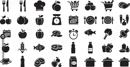 Food and drink icons on white background