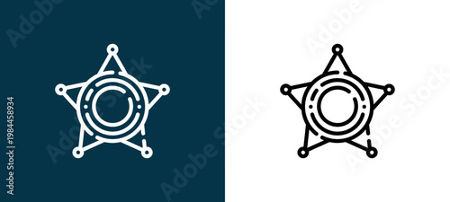 Black and white sheriff line icon pair, editable stroke vector illustration for web, mobile apps, UI design, branding, and print from Law and Justice