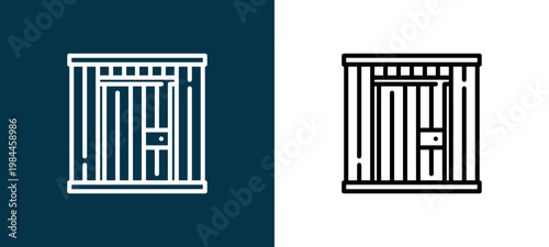 Black and white jail line icon pair, editable stroke vector illustration for web, mobile apps, UI design, branding, and print from Law and Justice