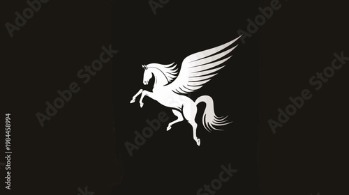 Elegant winged horse illustration against a dark background vector graphic design