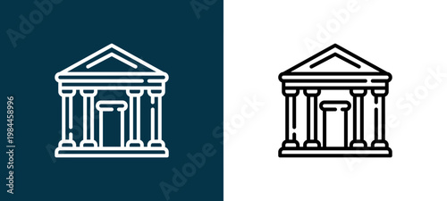 Black and white court line icon pair, editable stroke vector illustration for web, mobile apps, UI design, branding, and print from Law and Justice