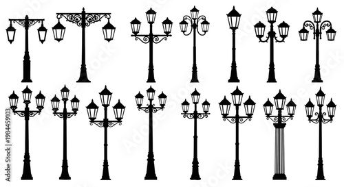 Various Black Street Lamp Post Designs.