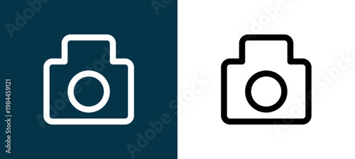 Black and white camera line icon pair, editable stroke vector illustration for web, mobile apps, UI design, branding, and print from User Interface