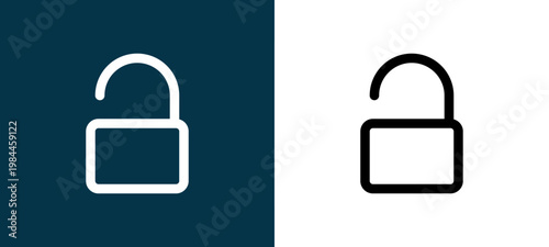 Black and white unlock line icon pair, editable stroke vector illustration for web, mobile apps, UI design, branding, and print from User Interface