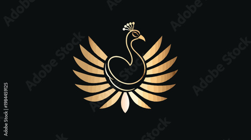 Elegant golden peacock illustration against black background for decorative use