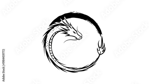 Stylized dragon emblem in a circle on white background for design