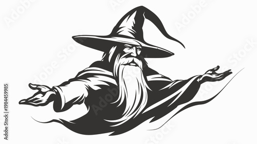 Wise wizard illustration mysterious figure with a long beard and pointed hat