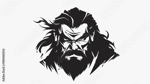 Bold black and white illustration of a strong bearded warrior face