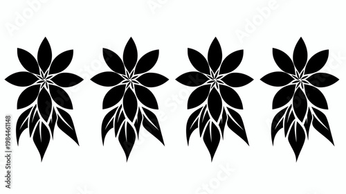 Black floral design elements isolated on white background for decoration