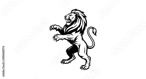 Heraldic lion illustration standing on hind legs isolated on white