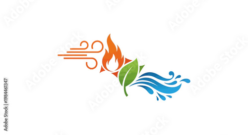 Abstract elemental design fire water air and earth symbolism concept