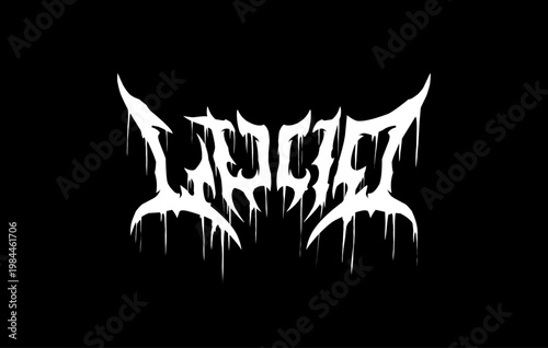 Lucid text typography vector in symmetrical dark metal lettering style for t-shirt print apparel, sticker, poster, and logo