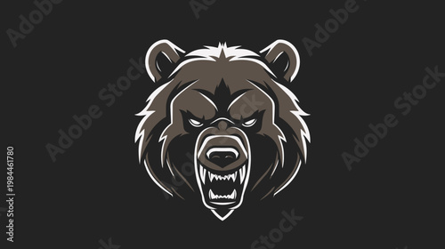 Graphic illustration of a roaring bear head on a dark background
