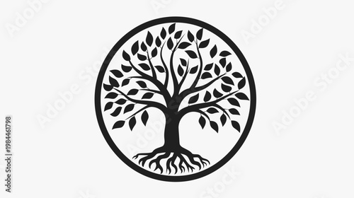 Stylized tree illustration within a circle frame for design and concept use
