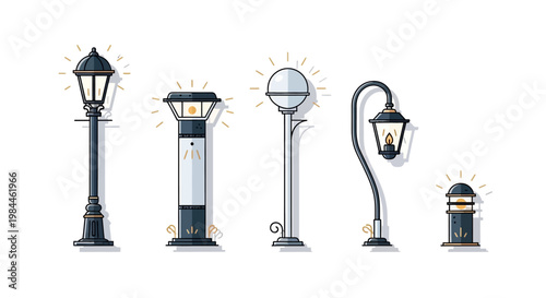 Various street lamps on display.
