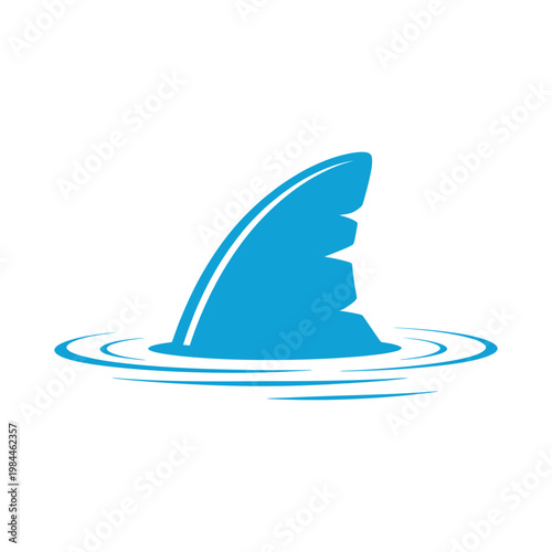 A stylized depiction of a shark fin emerging from water with ripples