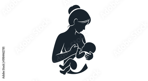 Woman Breastfeeding Baby Nursing Silhouette.