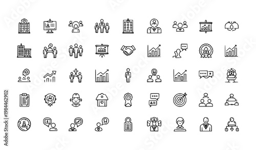 Corporate line editable icons set business office teamwork outline vector collection
