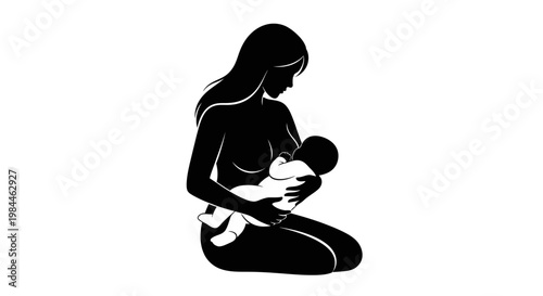 Woman Breastfeeding Baby Nursing Silhouette.