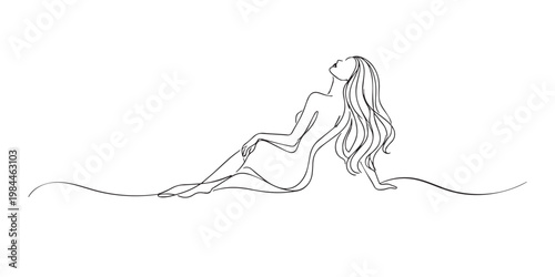 single line drawing of a sexy woman. continuous line drawing of a confident woman in an elegant and attractive pose. concept of beauty and self confidence. one line vector illustration.