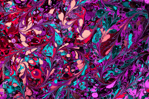 
Traditional Turkish Ebru art background with colorful abstract flowers and liquid ink texture