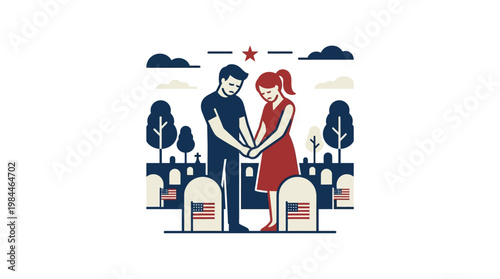 Couple Mourning at Memorial Cemetery