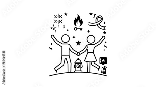 Joyful Couple Celebrating with Festive Icons