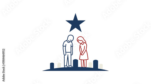 Grieving Couple at Cemetery Under a Star
