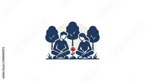 Couple Meditating in Nature with Flower