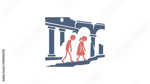 Tourists Exploring Ancient Ruins