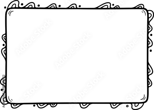 Hand drawn rectangular frame with abstract wavy border lines doodle.