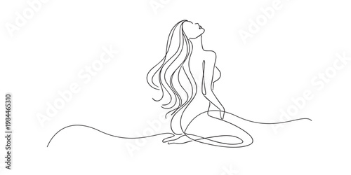 single line drawing of a sexy woman. continuous line drawing of a confident woman in an elegant and attractive pose. concept of beauty and self confidence. one line vector illustration.